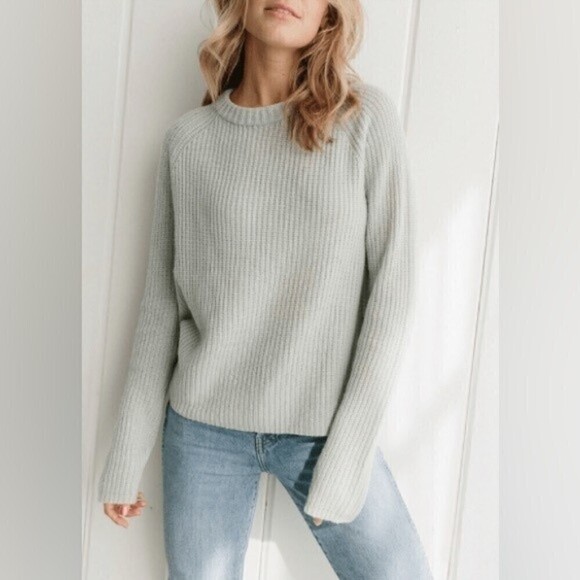 Jenni Kayne Cashmere Fisherman Sweater Mist Green - Picture 2 of 9